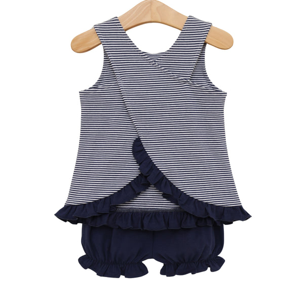 Let's Cheer! Swing Back Bloomer Set- Navy Stripe