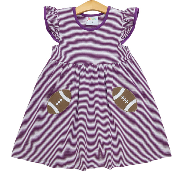 Let's Cheer! Football Pocket Dress- Purple Stripe