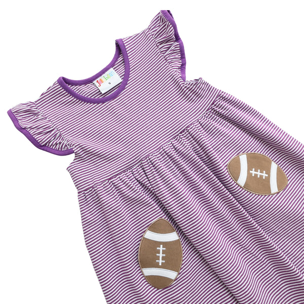 Let's Cheer! Football Pocket Dress- Purple Stripe