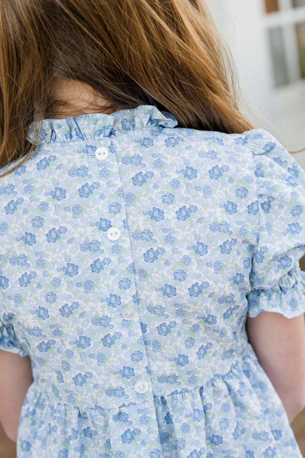 Smocked Dress- Blue & Green Floral
