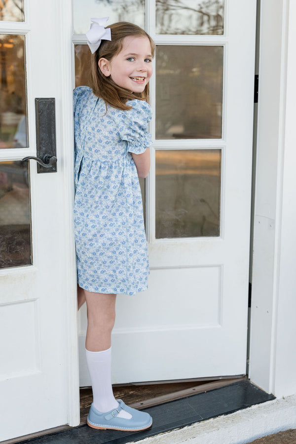 Smocked Dress- Blue & Green Floral
