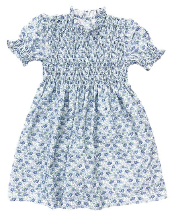 Smocked Dress- Blue & Green Floral