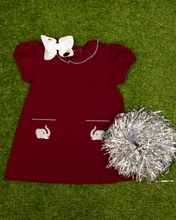 Elephant Crimson/Gray Ruffle Dress