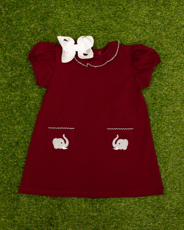 Elephant Crimson/Gray Ruffle Dress