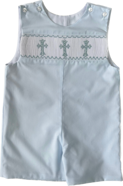 Smocked Cross Shortall- Light Blue