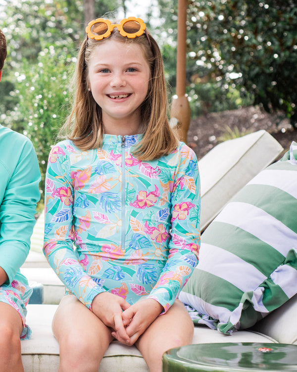 Surf & Turf Zip Swimsuit- Palm Paradise Print