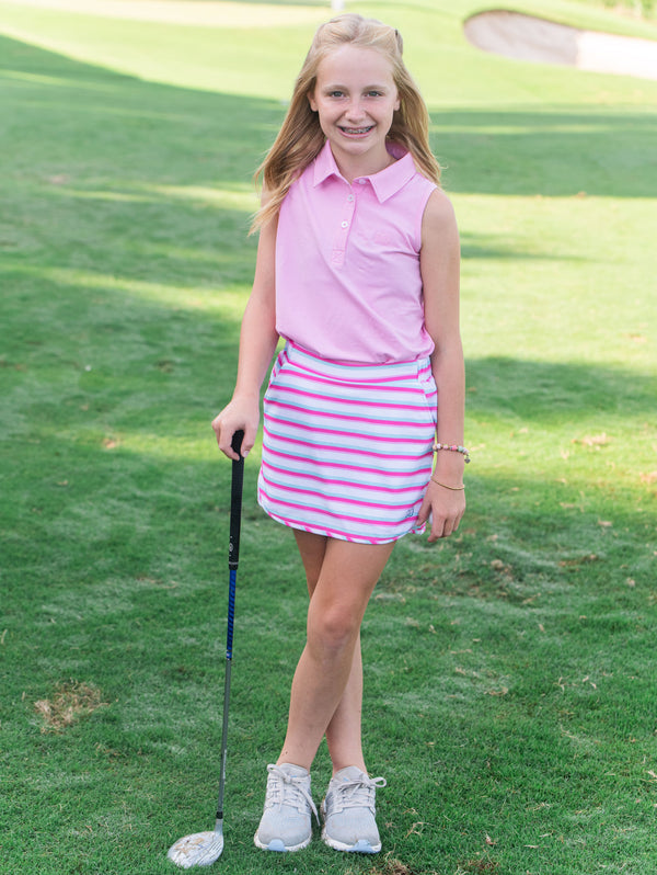 Sleeveless Solid Cotton Polo- Pink Frosting