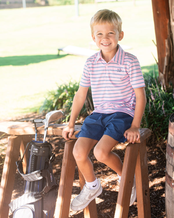 Pro Performance Polo- Pink Frosting Sea Island Stripe