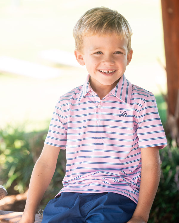 Pro Performance Polo- Pink Frosting Sea Island Stripe