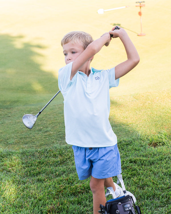 Pro Performance Polo- Aruba Blue Stripe
