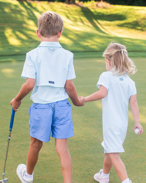 Pro Performance Polo- Aruba Blue Stripe