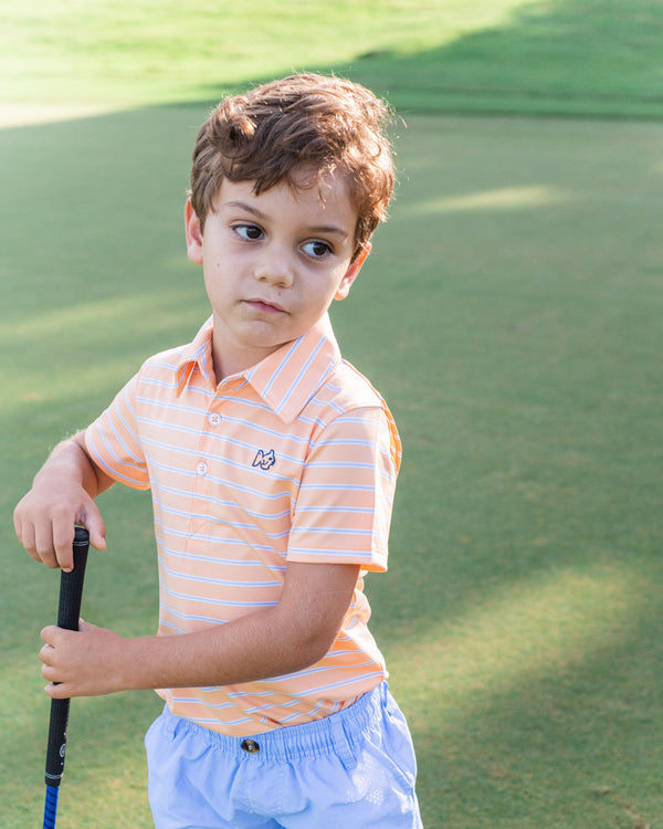 Boys' Short Sleeve Pro Performance Polo- Orange Chiffon Stripe