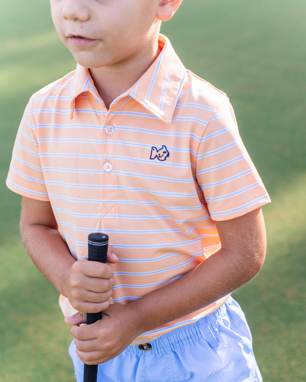 Boys' Short Sleeve Pro Performance Polo- Orange Chiffon Stripe