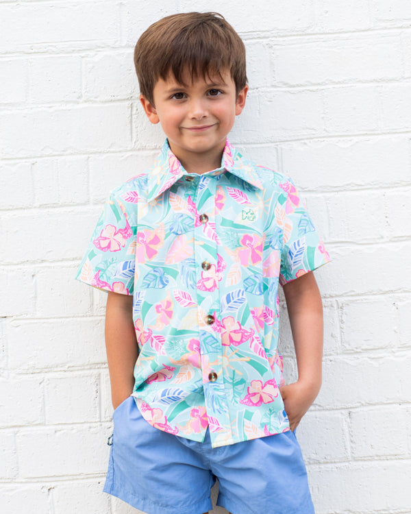 Button Down Shirt- Palm Paradise Print