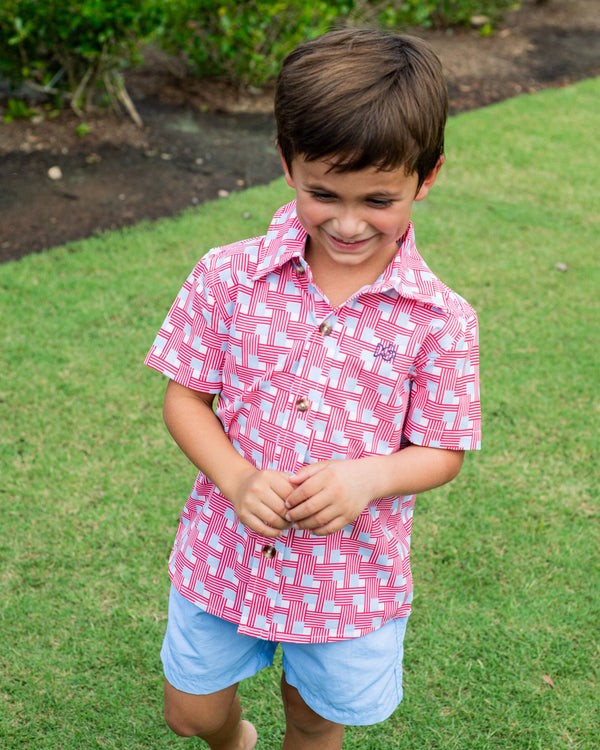 Button Down Shirt- American Flag Plaid