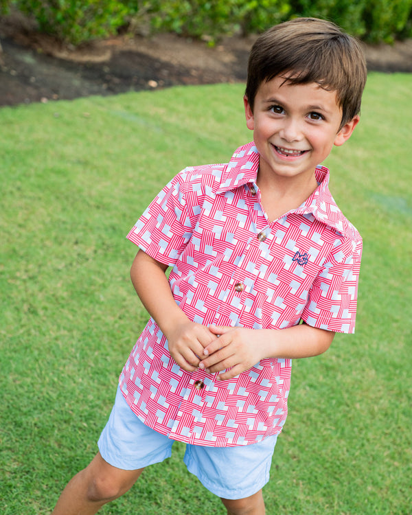 Button Down Shirt- American Flag Plaid