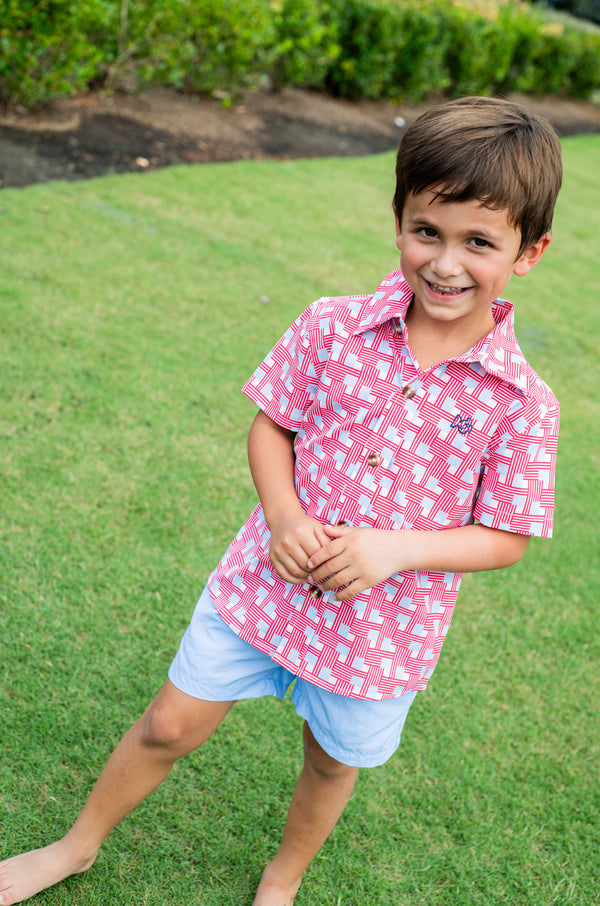 Button Down Shirt- American Flag Plaid