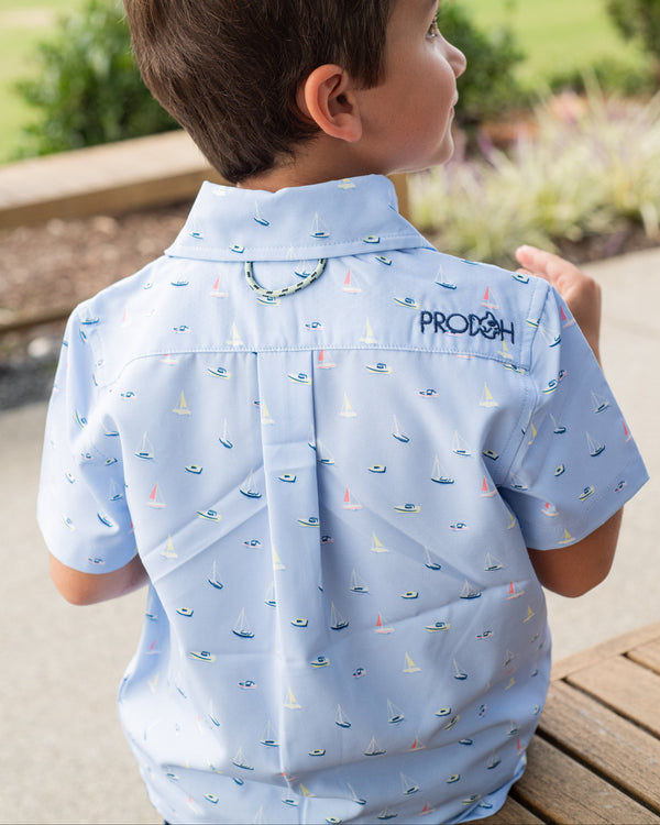 Button Down Shirt- Windsurfer Boats In The Bay Print