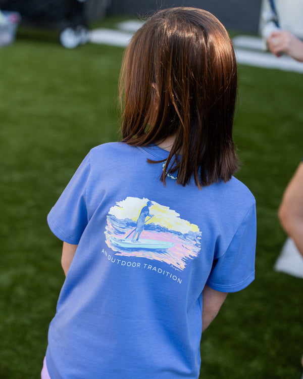 Cotton T-Shirt- Paddleboard Sunset- Persian Jewel Heather