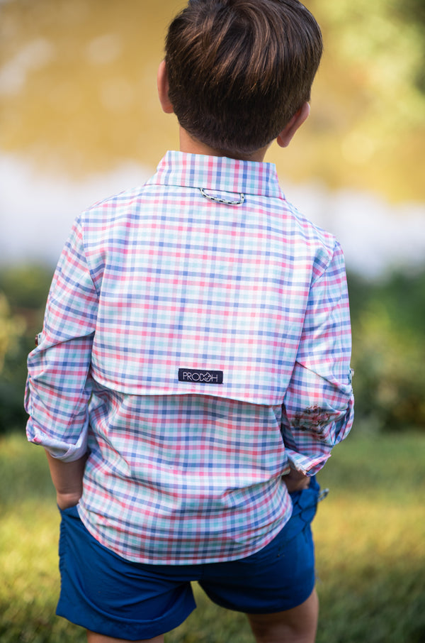 Founders Fishing Shirt- Strawberry Ice Tide Point Plaid