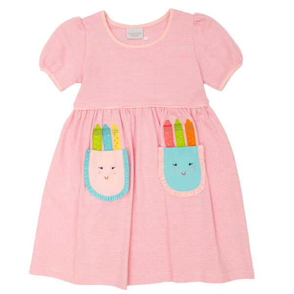 Crayon Pocket Dress- Light Pink Trim