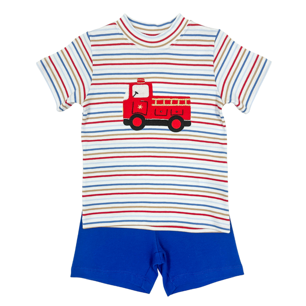 Firetruck Short Set- Multi Stripe