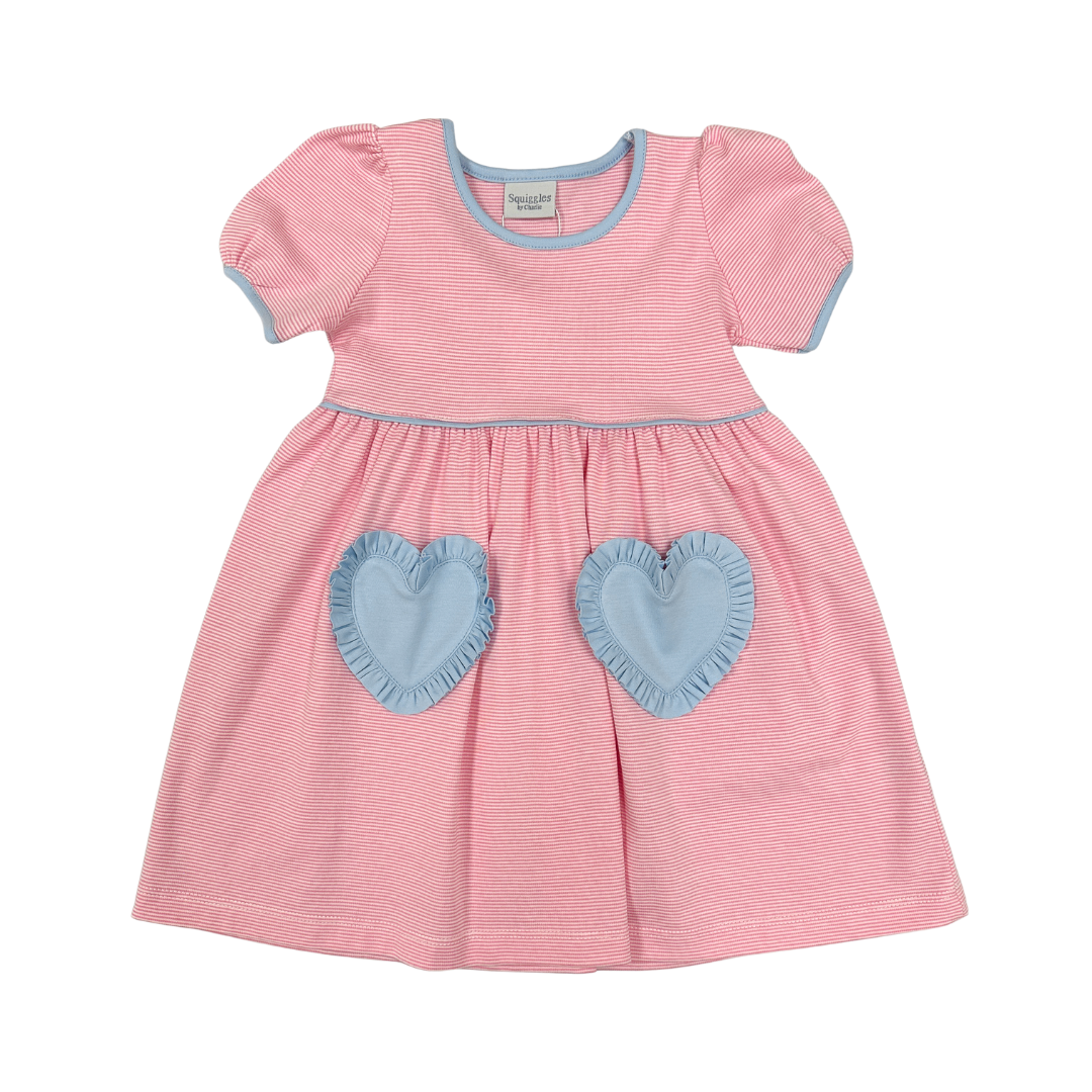 Heart Pocket Dress- Pink Stripe & Blue 18 Months Heart Pocket Dress- Pink Stripe & Blue 18 Months