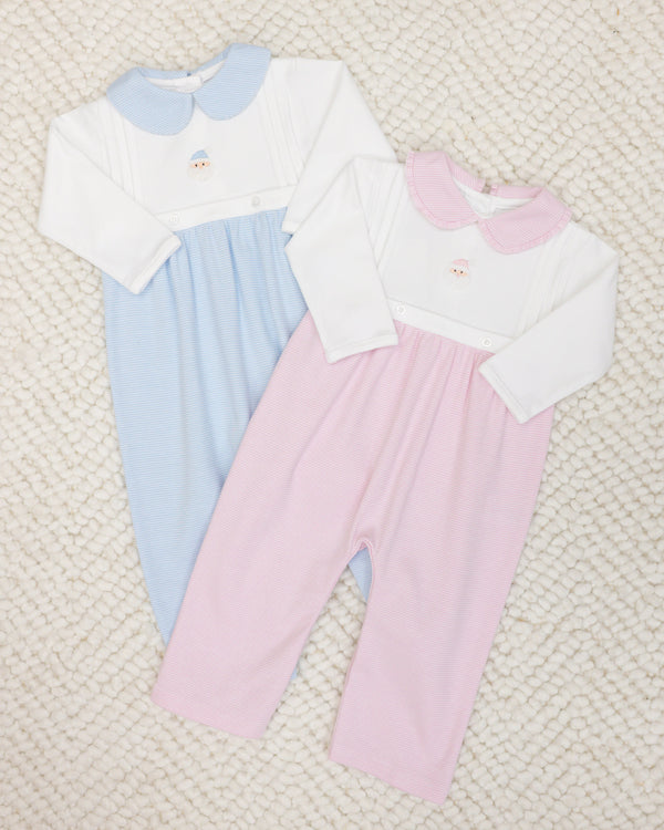 Mini Santa Romper- Blue Stripe