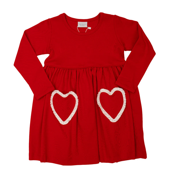 Popover L/S Heart Pocket Dress- Red/Red Polka Dots