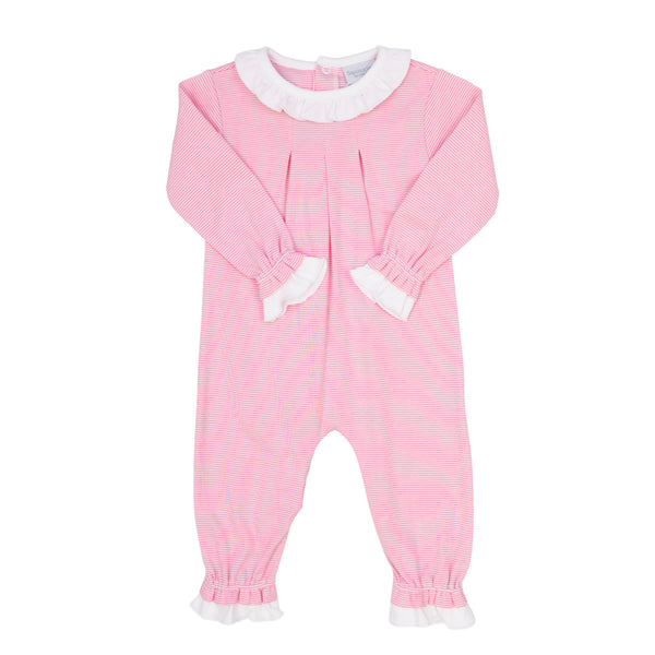 Ruffle Romper- Pink Stripe/White