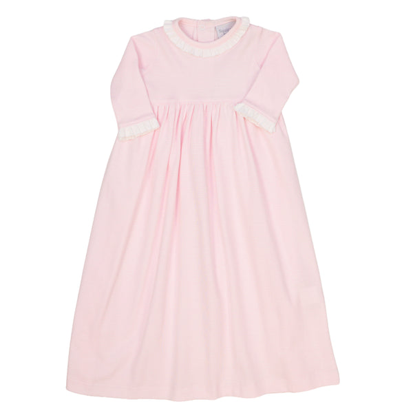 Ruffle L/S Gown- Lt. Pink Stripe