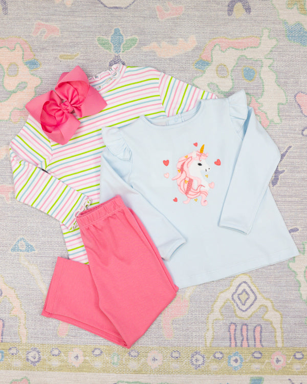 Ruffle L/S Shirt- Multi Stipe