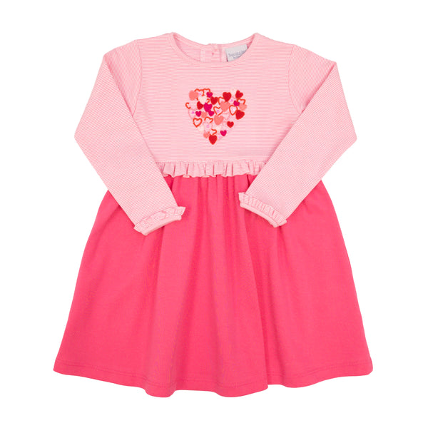 Lovely Hearts Ruffle L/S Dress- Hot Pink