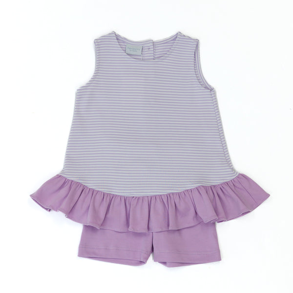 Lilac Stripe Ruffle Short Set