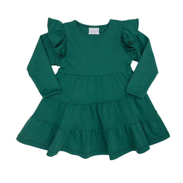 Green L/S Tiered Ruffle Dress