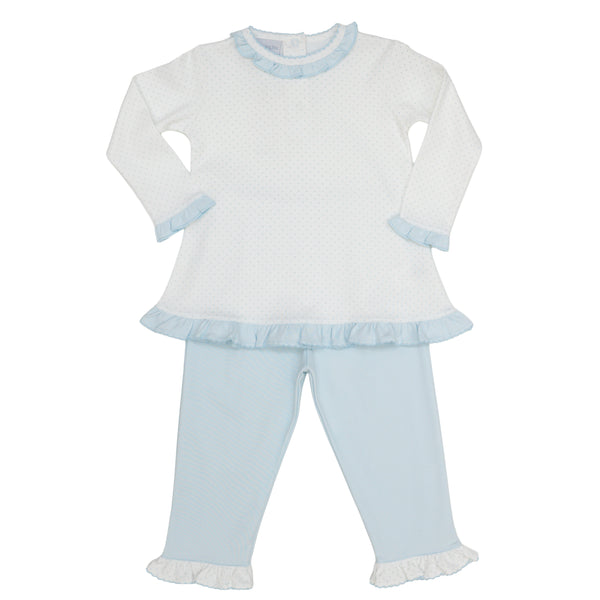 Ruffle Pants Set- Light Blue Dots