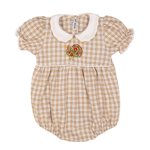 Turkey Embroidered Girl Bubble- Beige Plaid