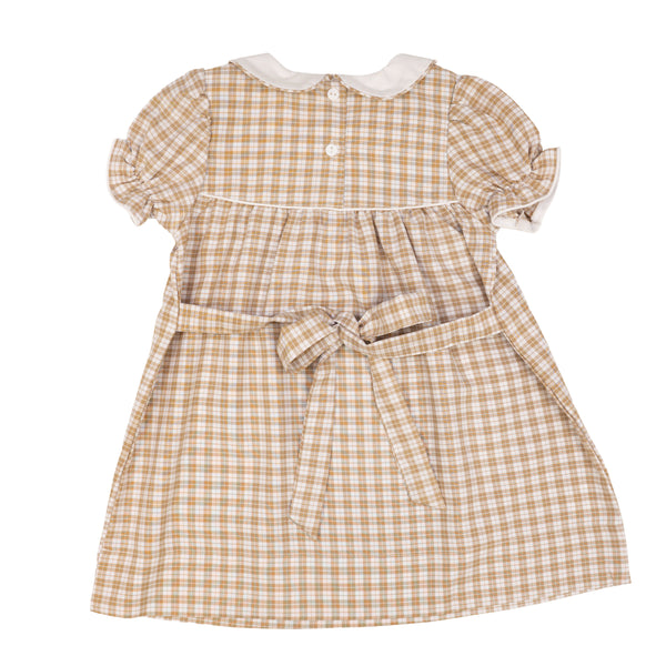 Turkey Embroidered Dress- Beige Plaid