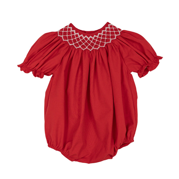 Catherine Smocked Bubble W/ White Pearl- Red
