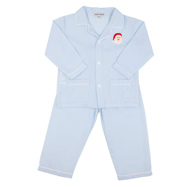 Blue Santa Embroidered Pajamas