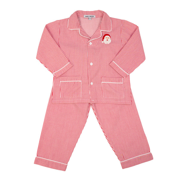 Red Stripe Santa Embroidered Pajamas