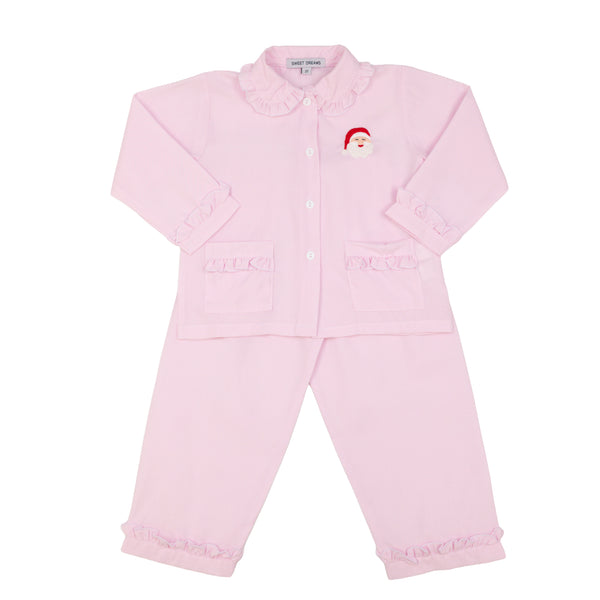 Pink Ruffle Santa Embroidered Pajamas