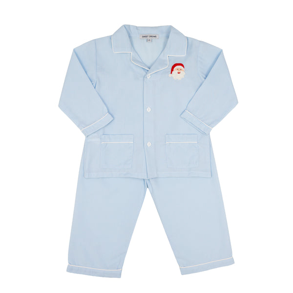 Blue Santa Embroidered Pajamas