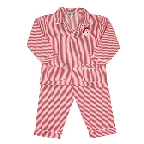 Red Stripe Santa Embroidered Pajamas
