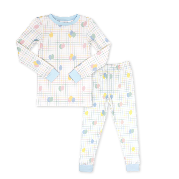 Sweet Pea PJ Set - Party Time Balloon Plaid, Park Blue