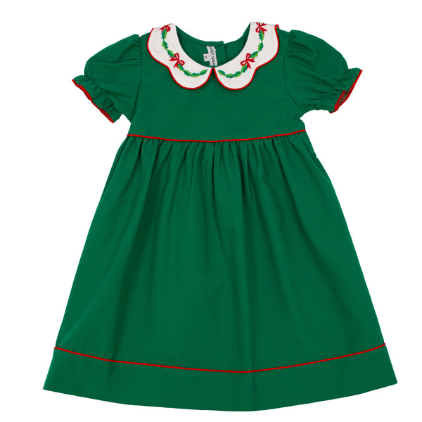Bow & Holly Scallop Collar Dress- Hunter Green
