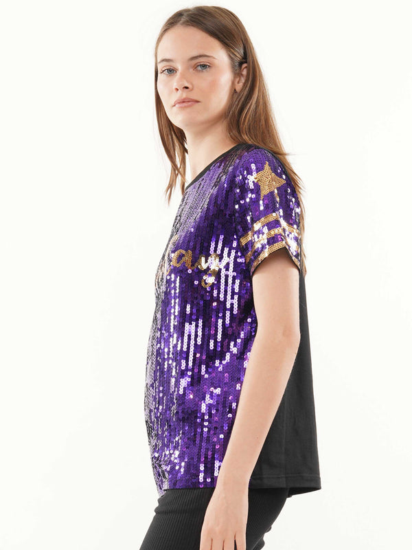 Game Day Sequin Top- Purple/Gold