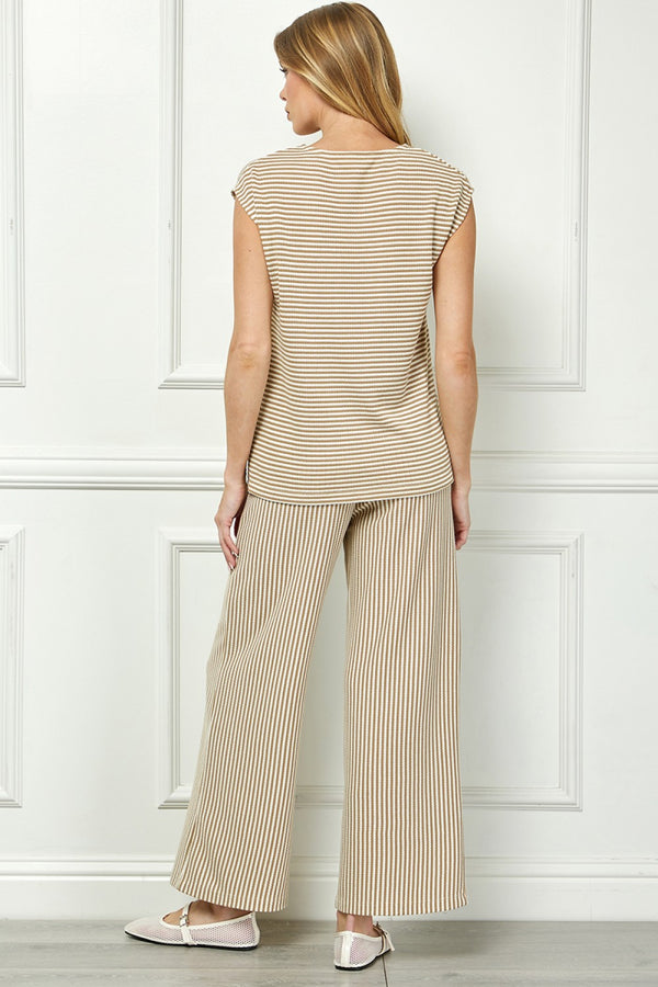 Striped Pants Set- Khaki/Cream