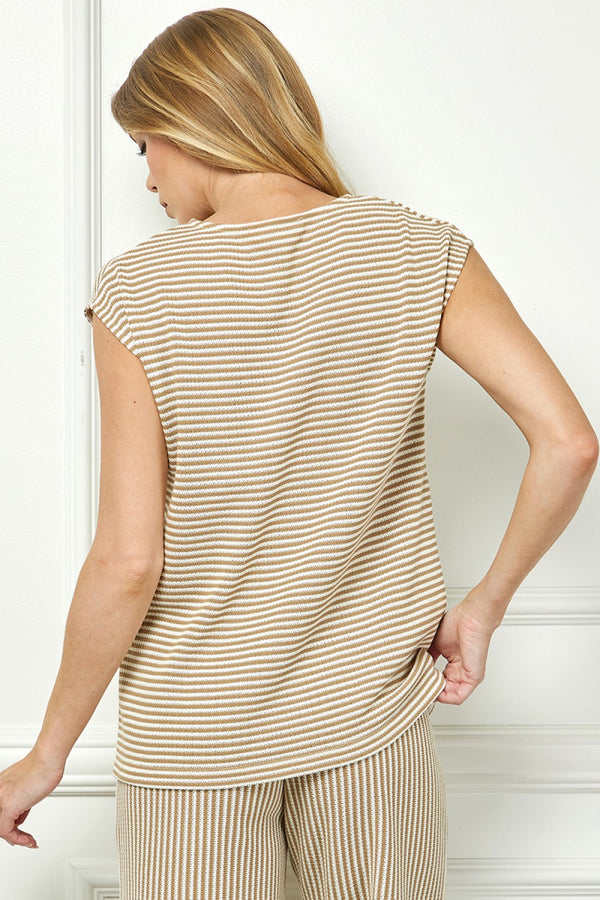 Striped Pants Set- Khaki/Cream