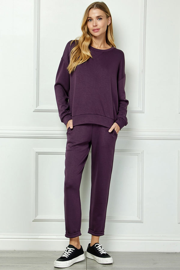 Soft Lounge Pants Set- Plum